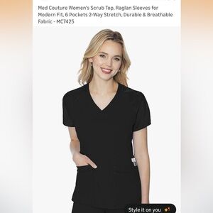Med Couture Touch Black Short Sleeve V-Neck scrub top